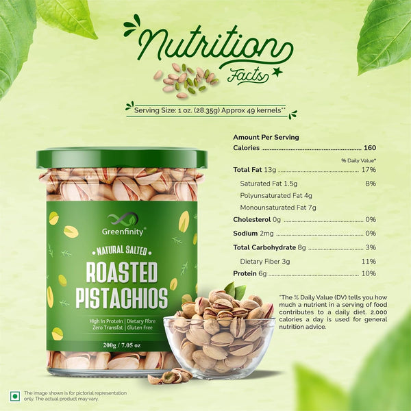 GreenFinity Fresh Whole Roasted Salted Pistachios (200g)