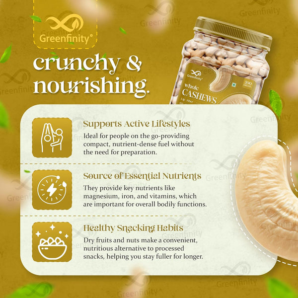 GreenFinity Premium Cashew Nuts - 500g (Pack of 2)
