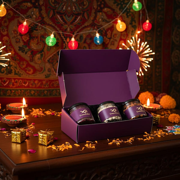 GreenFinity Premium Dry Fruits Gift Box 600g | 200g Each of Almonds, Cashews & Cranberries
